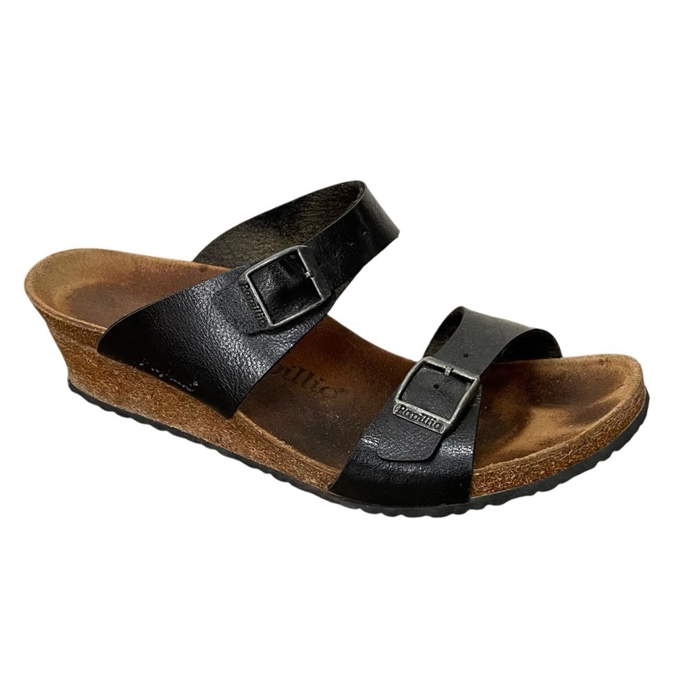 BIRKENSTOCK Papillio Dorothy Graceful Cork Wedge Leather Buckle Sandal Black 10
